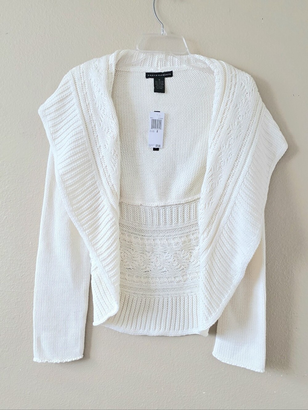 Grace Elements Ivory Cable Knit Open Front Cardigan Sweater - Size Medium